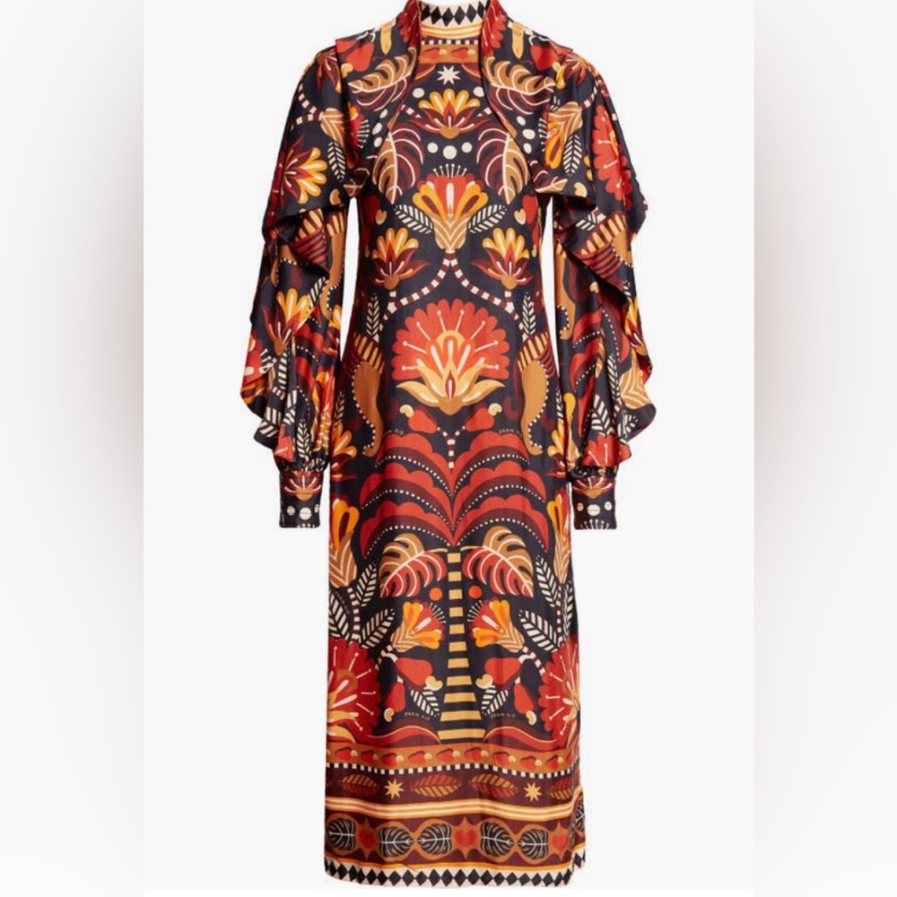 NWT $270  FARM Rio Nature Beauty Long Sleeve Open Back Midi Dress- S & M! - Picture 5 of 7